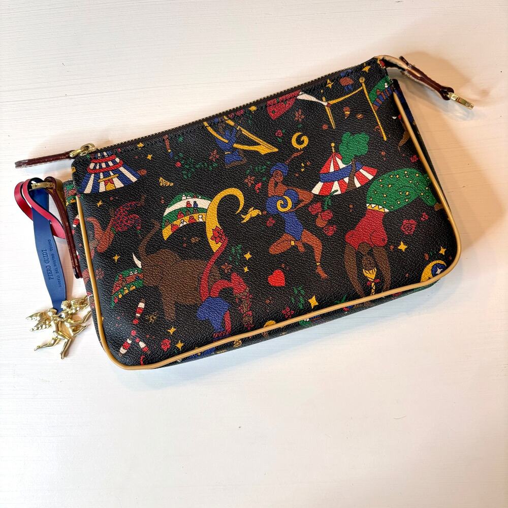 Piero Guidi Magic Circus Crossbody Bag Black Circus Print Cherub Charm Italy